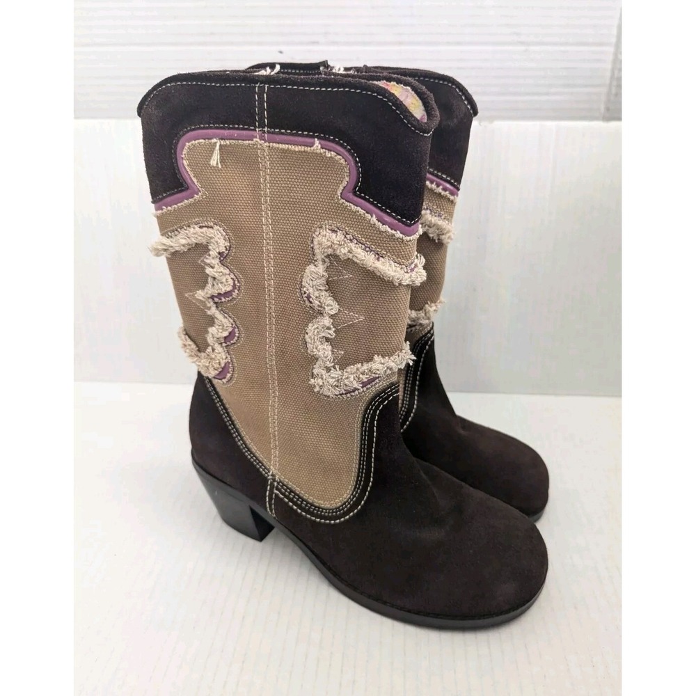 Steve Madden Rodeoo Boots Kids Girls 4.5 Western Learher Canvas Brown Tan